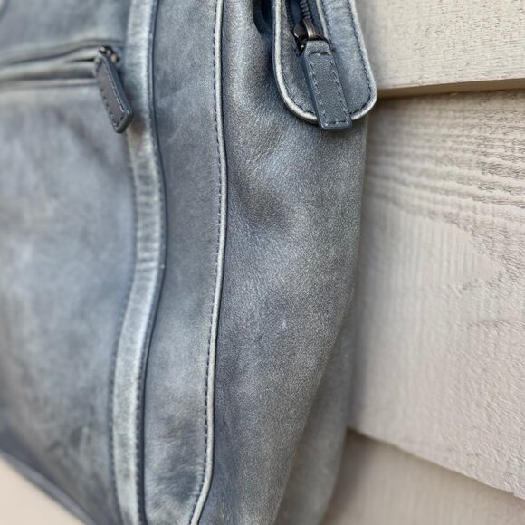 ECCO Genuine Leather Blue Gray Tote Bag Shoulder Purse - Picture 10 of 13